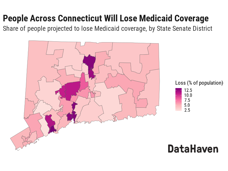 Medicaid Coverage Loss by Connecticut State Senate District